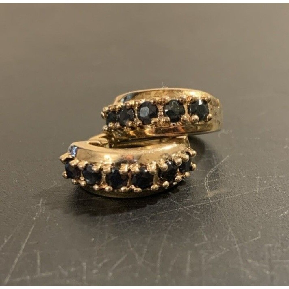 Vintage Ross Simons sterling silver Gold vermeil sapphire huggie hoop earrings